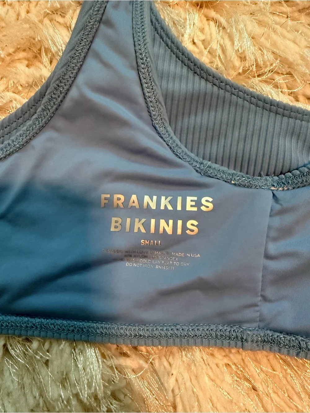 Frankie's Bikinis Ribbed Scoop Bikini Top in Slate Blue